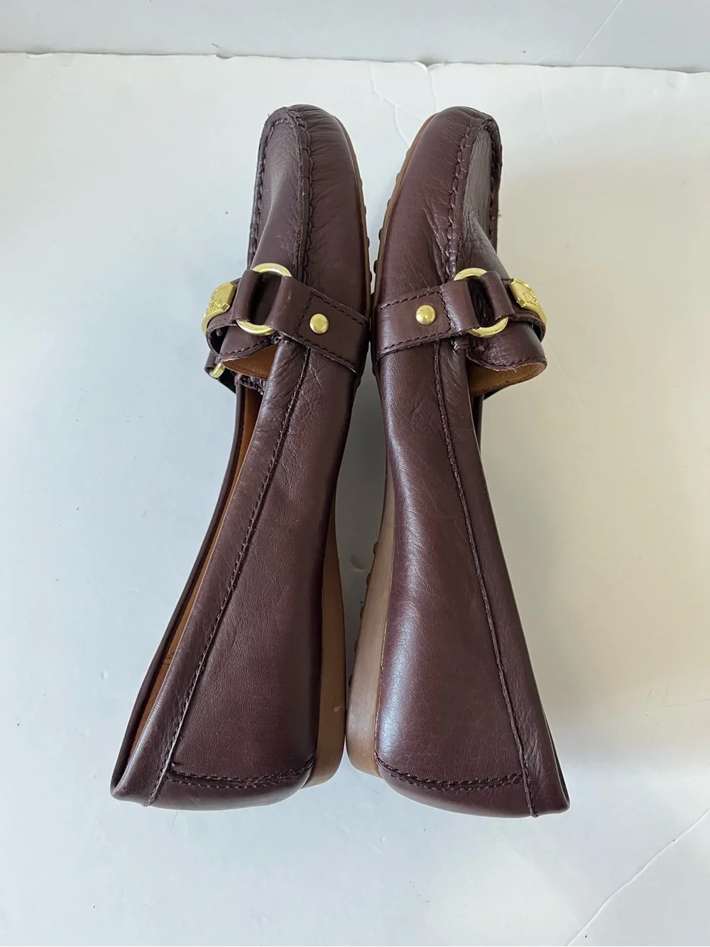 Coach Felisha Brown Leather Gold Accent Driving Loafers Size 8M